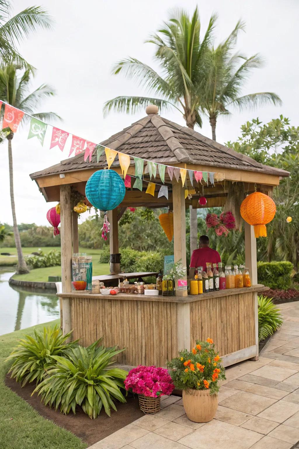 A tiki bar transforms your gazebo into a tropical paradise.