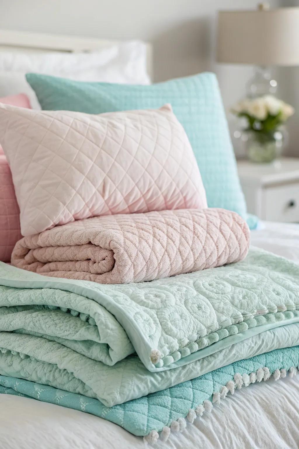 Layered textures make for a cozy and inviting bed.