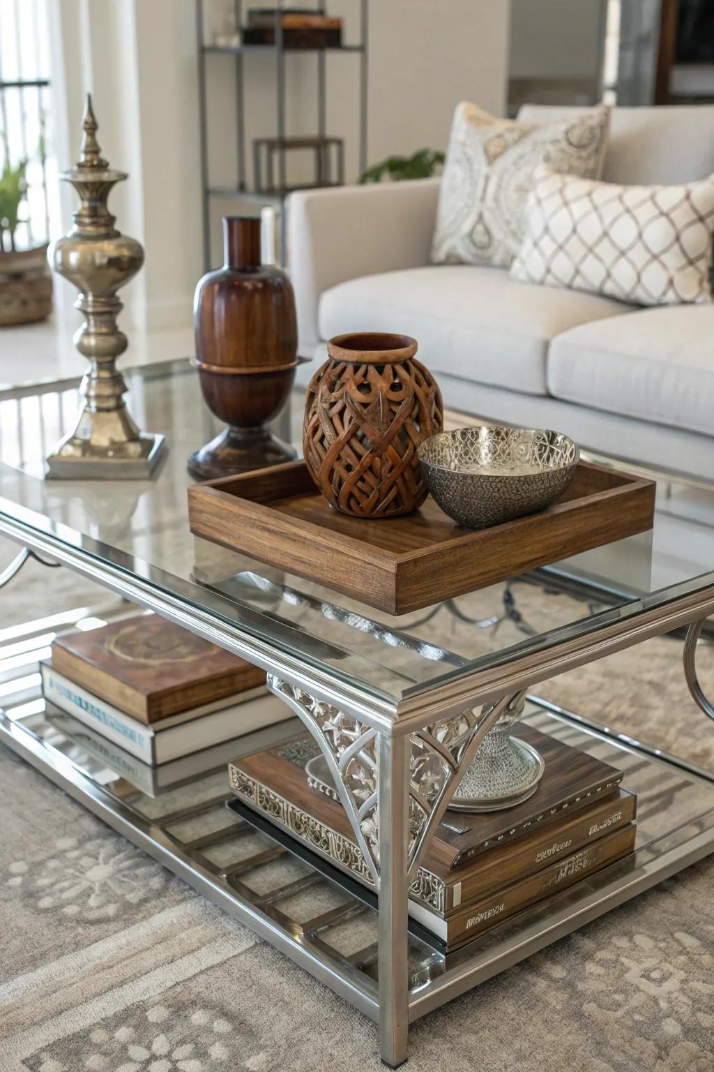 Depth and interest come from a mix of materials in your decor.