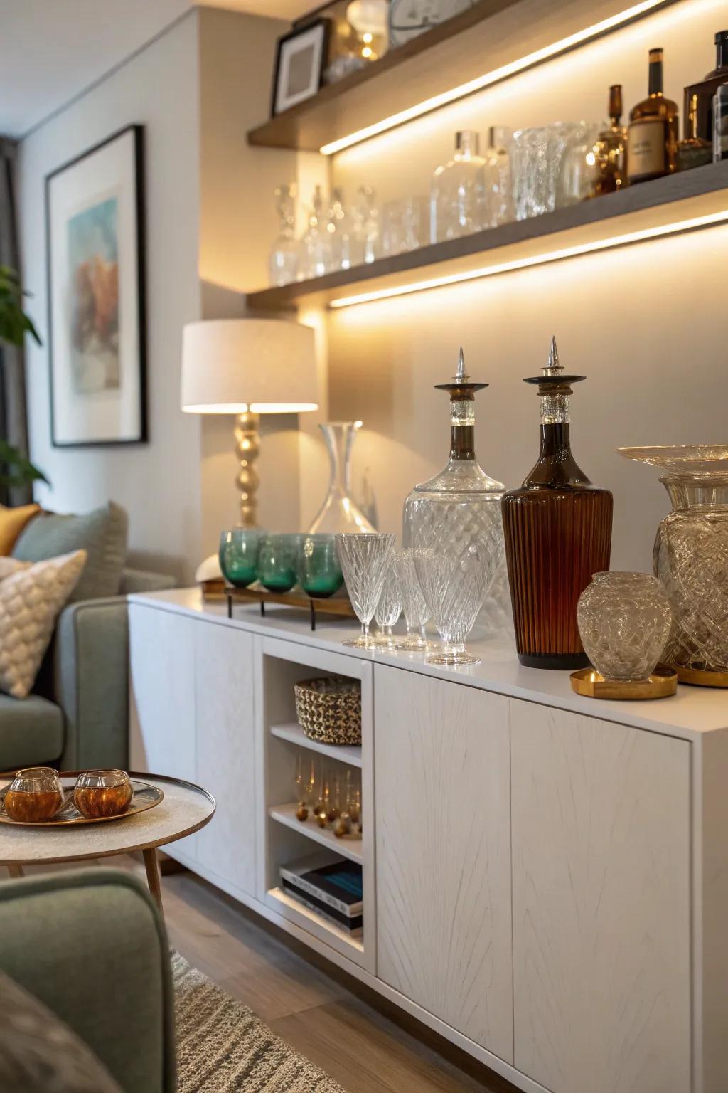 A diverse mix of vintage and modern glassware on display.