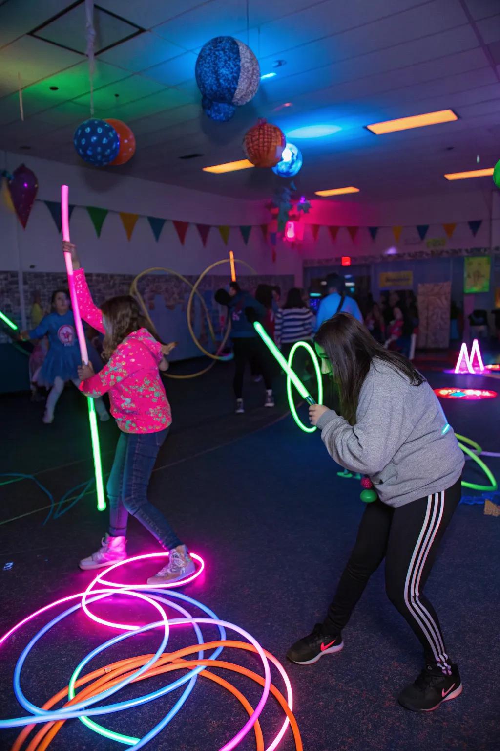 Add excitement with interactive glow stick games.