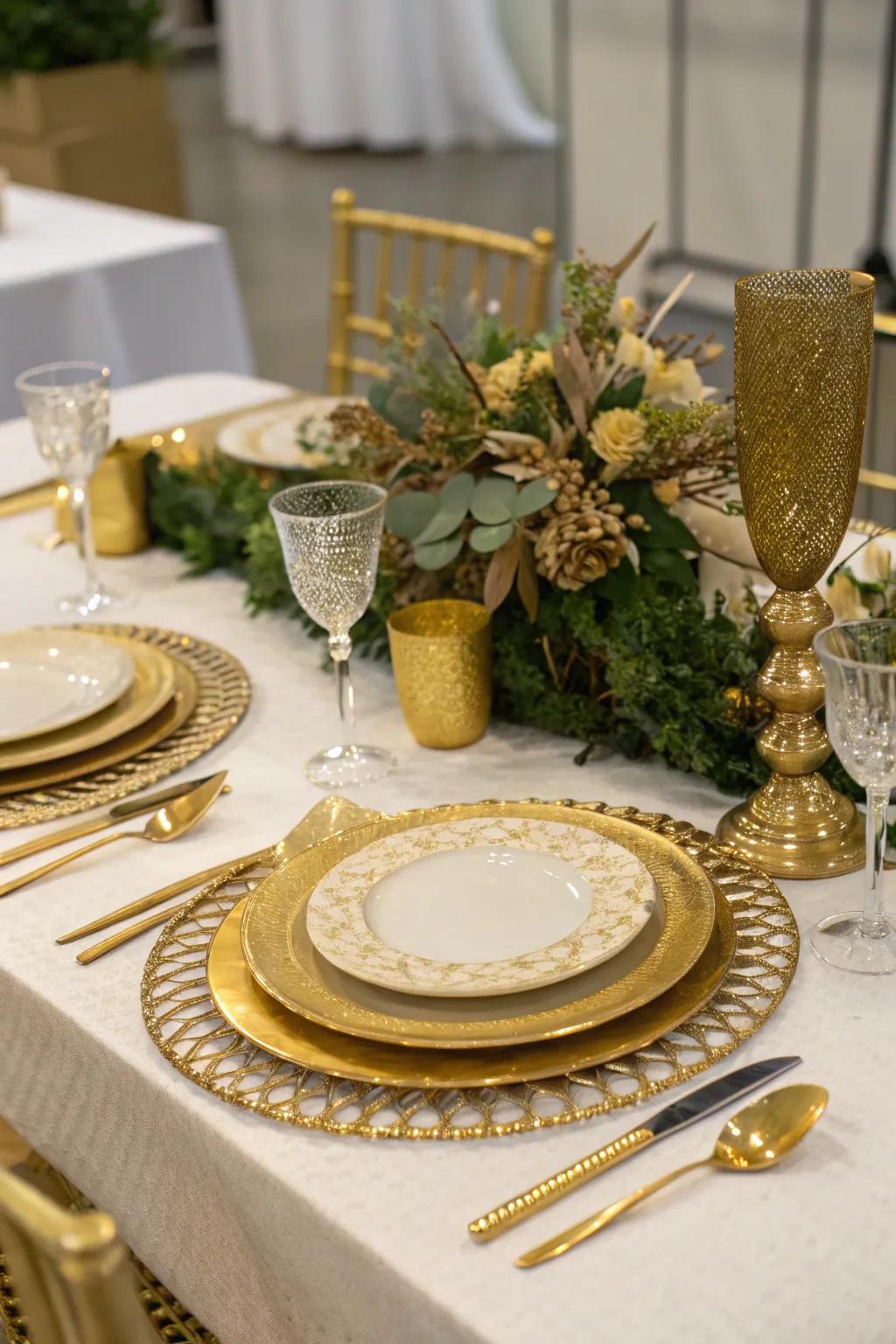 A sophisticated table setting illuminated with golden accents.