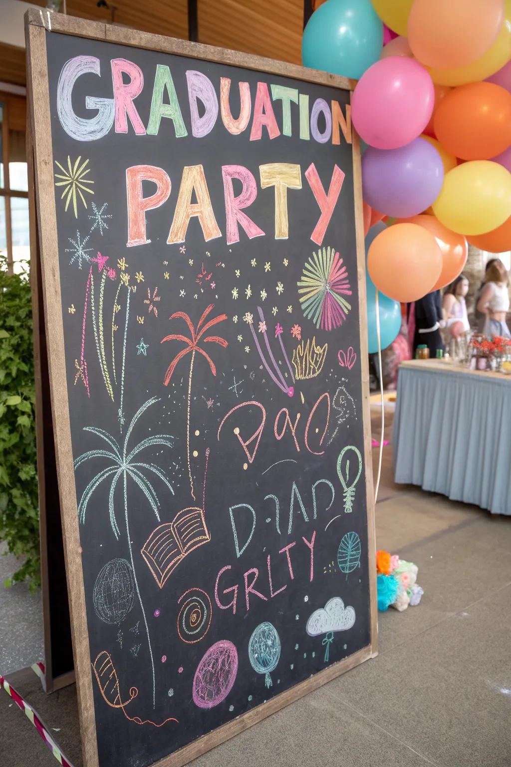 Personalize your party with a chalkboard backdrop.