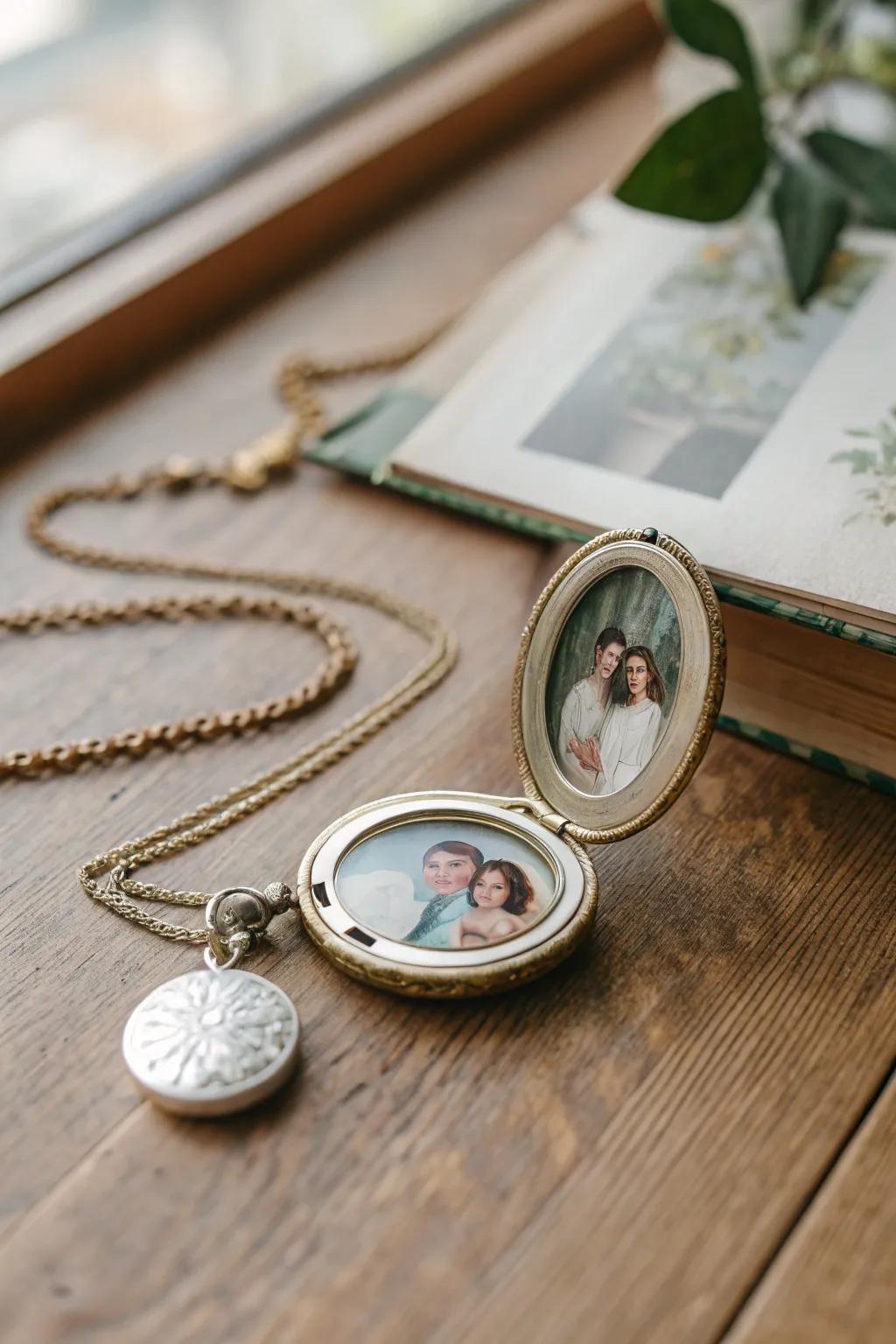 A case necklace holding a beloved family photo.