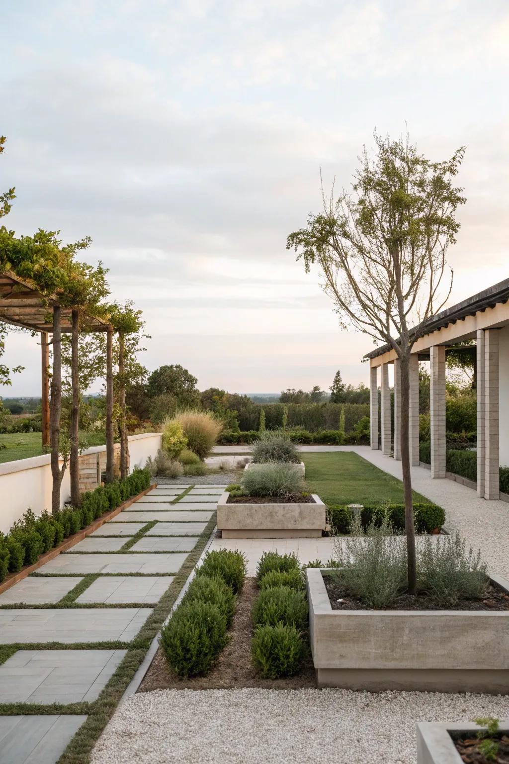 Minimalist gardens supply a tranquil refuge.