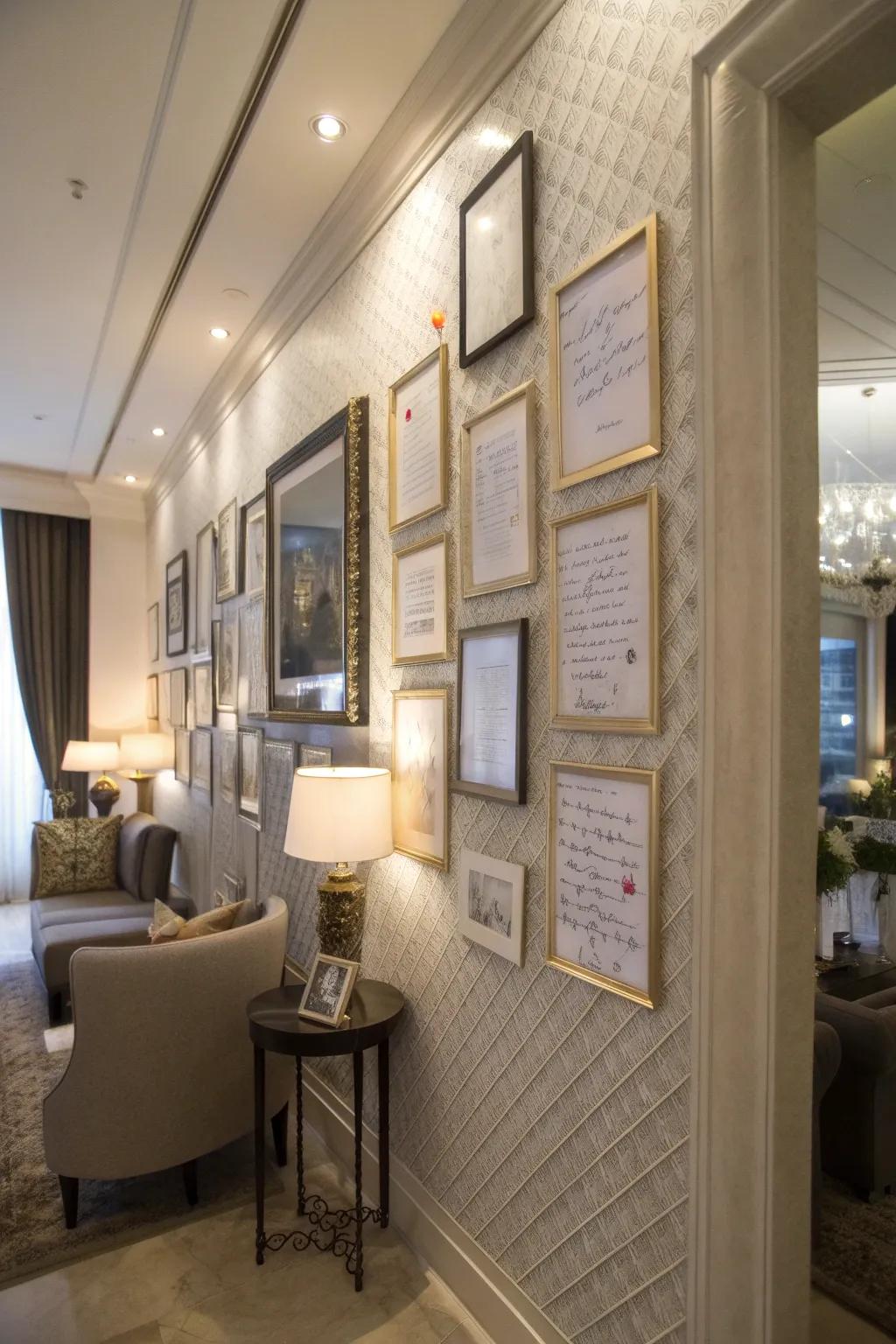A wall featuring uplifting quotes and thank-you notes.