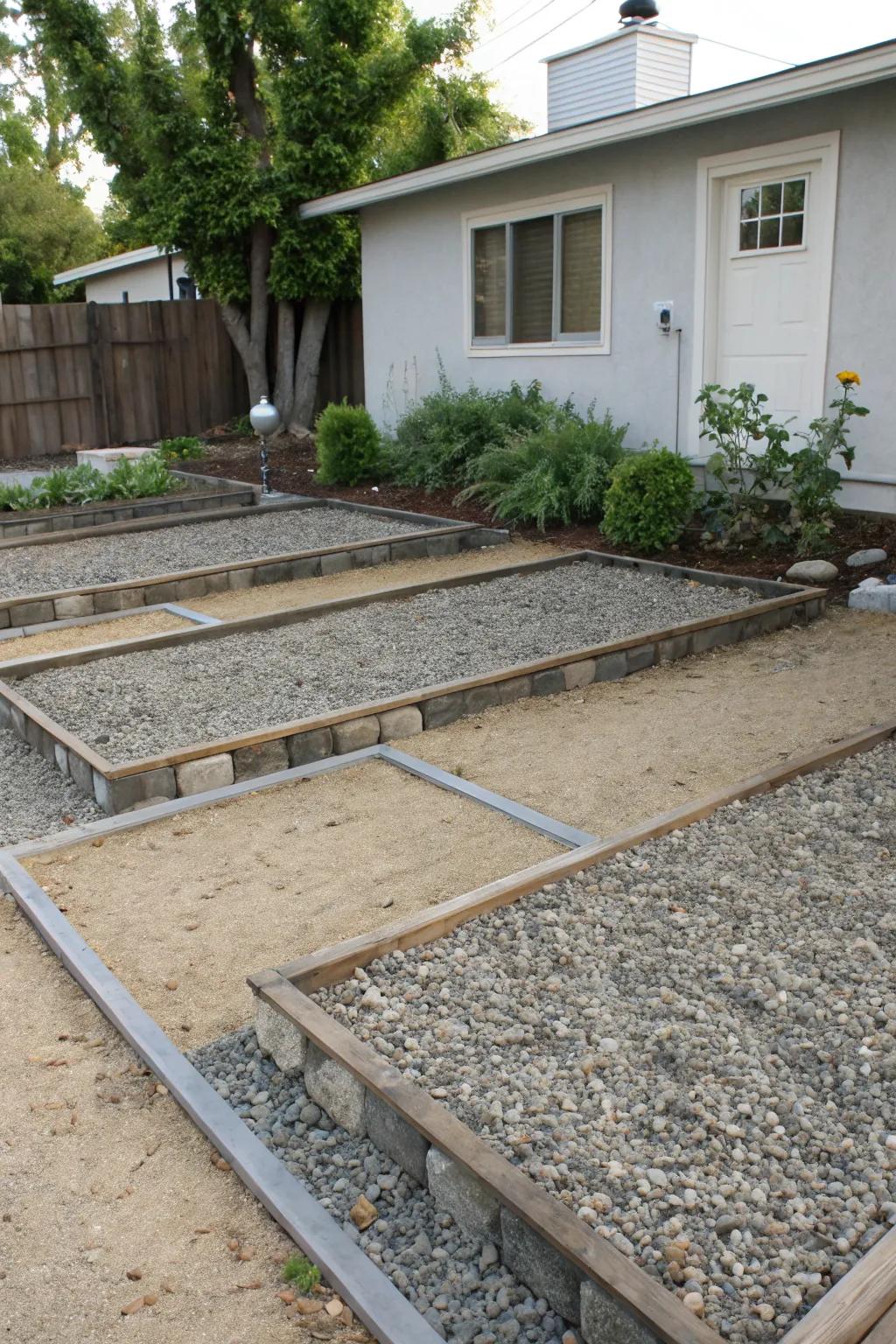 Metal and stone borders neatly define stone areas.