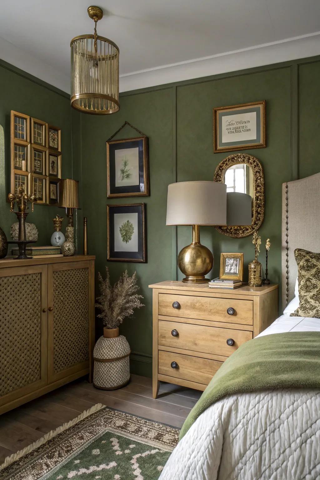 The rich tones of muted green deliver vintage charm.