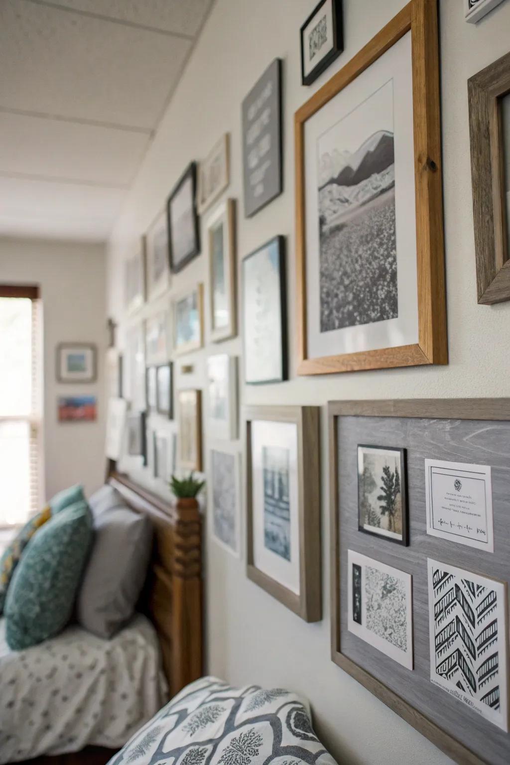 Your own personal art wall in shades of grey.