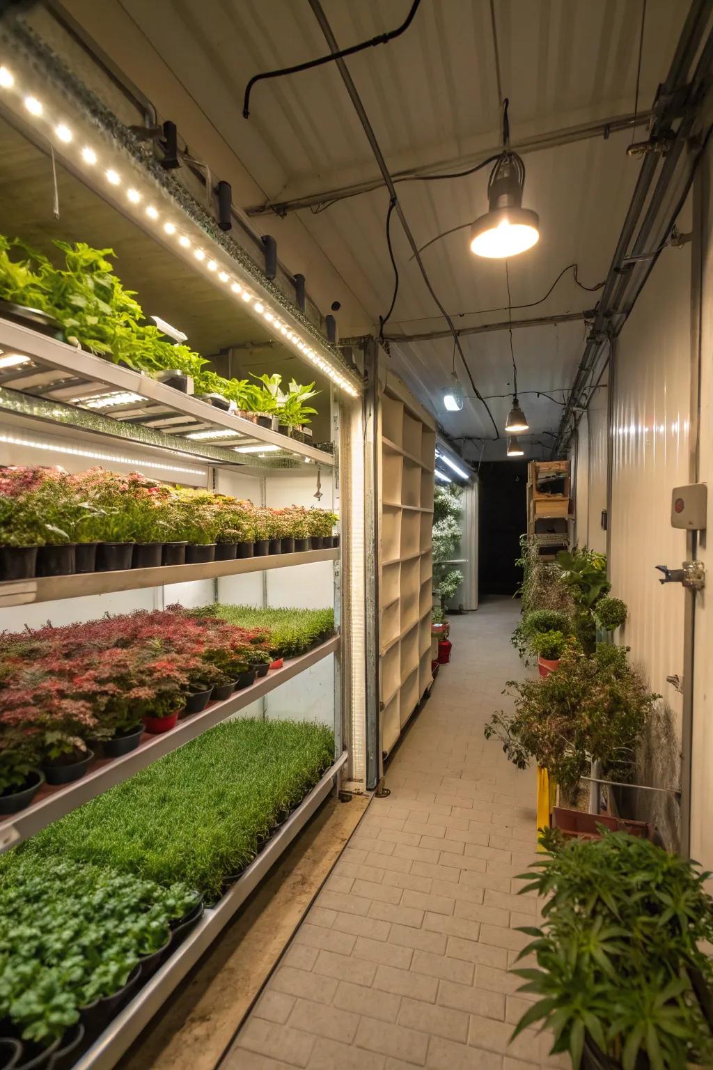 Transform your garage into a lush growing space for large-scale gardening.