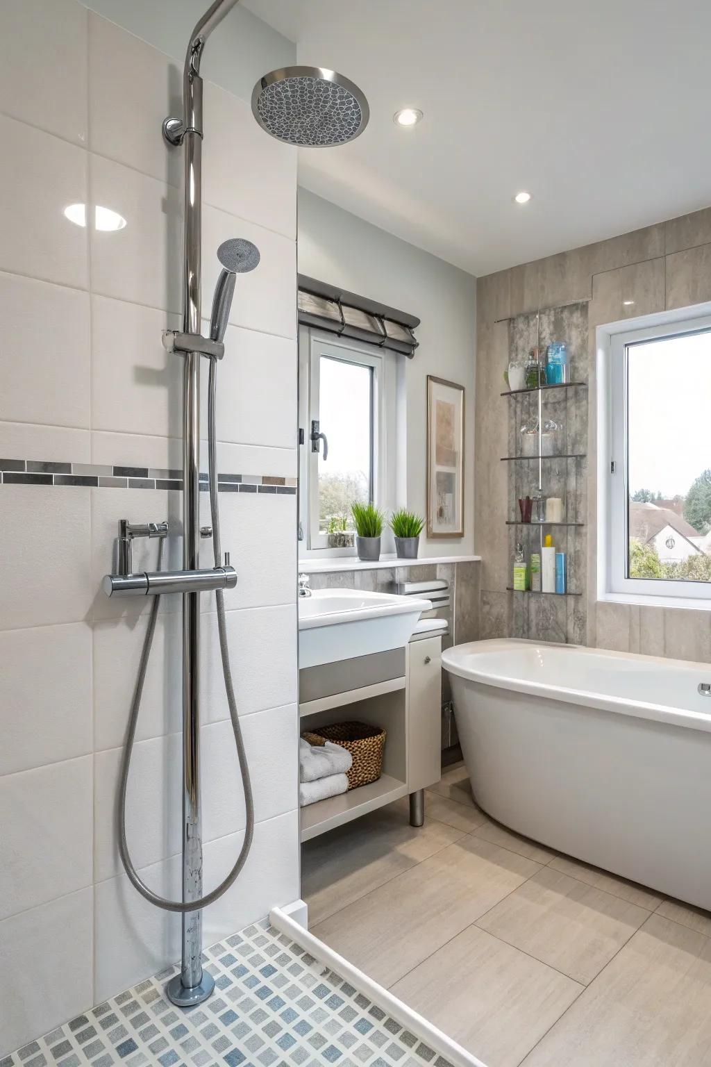 A gliding pole lets you change the height and makes it easy for anyone to use.