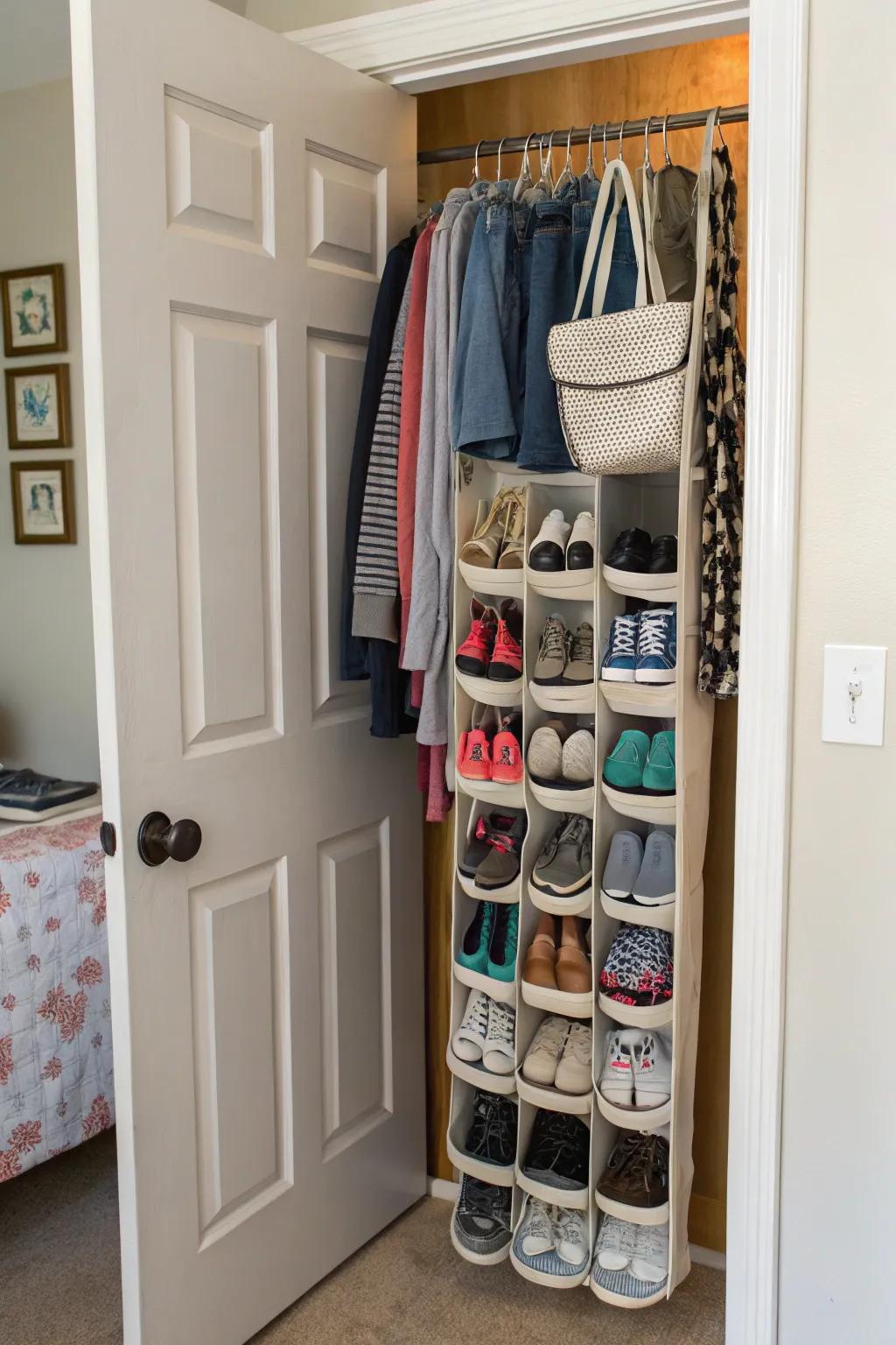 Keep shoes neat and accessible with a door-hanging organizer.