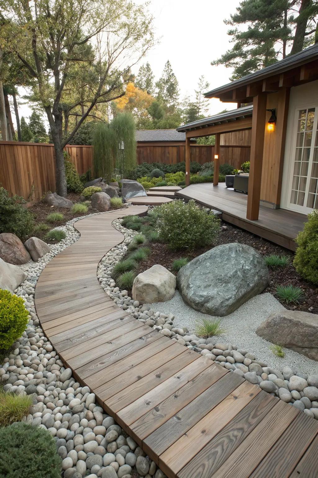 Mixing elements adds texture and charm to your outdoor design.