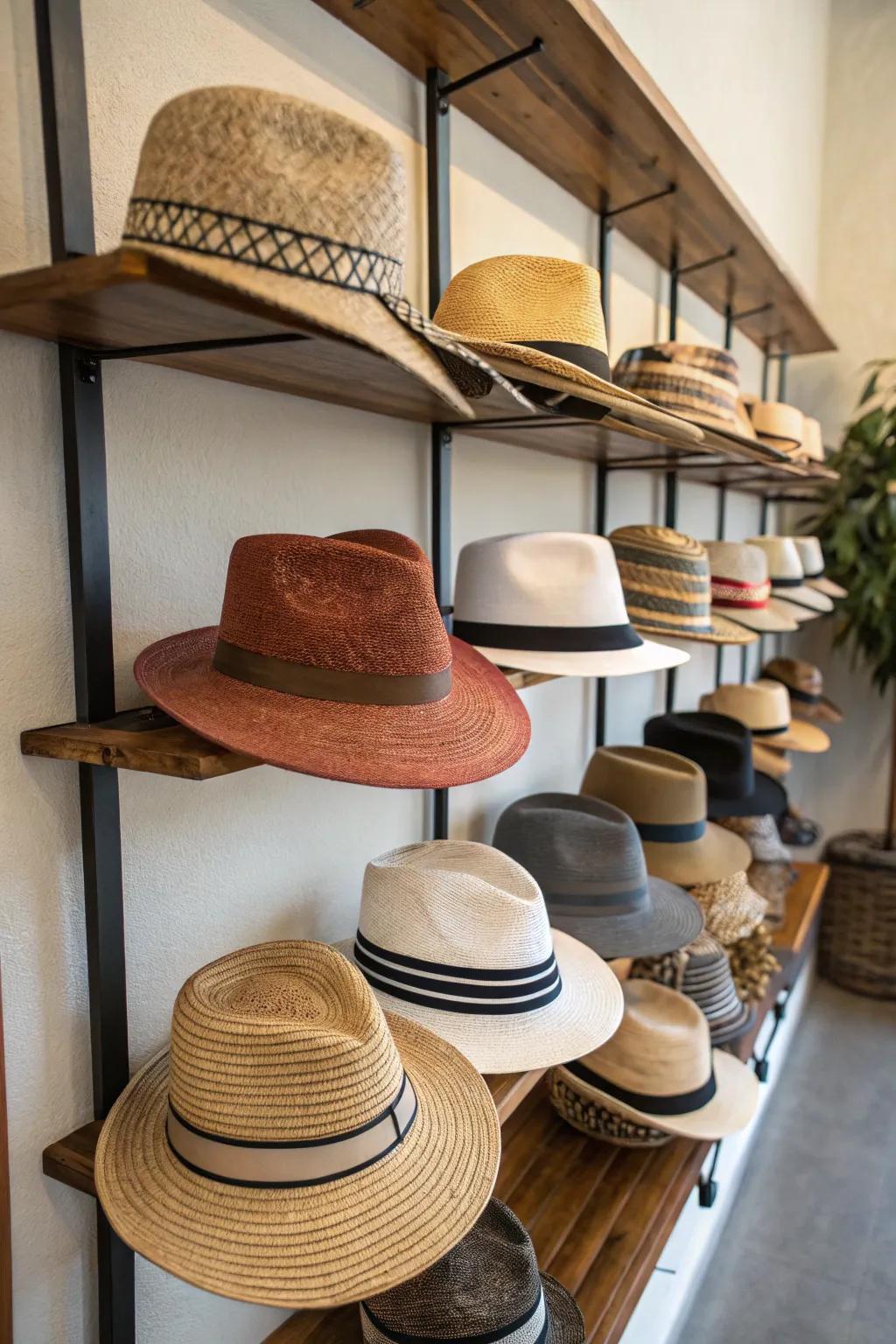 Hanging boards offer a sleek and modern way to display hats.