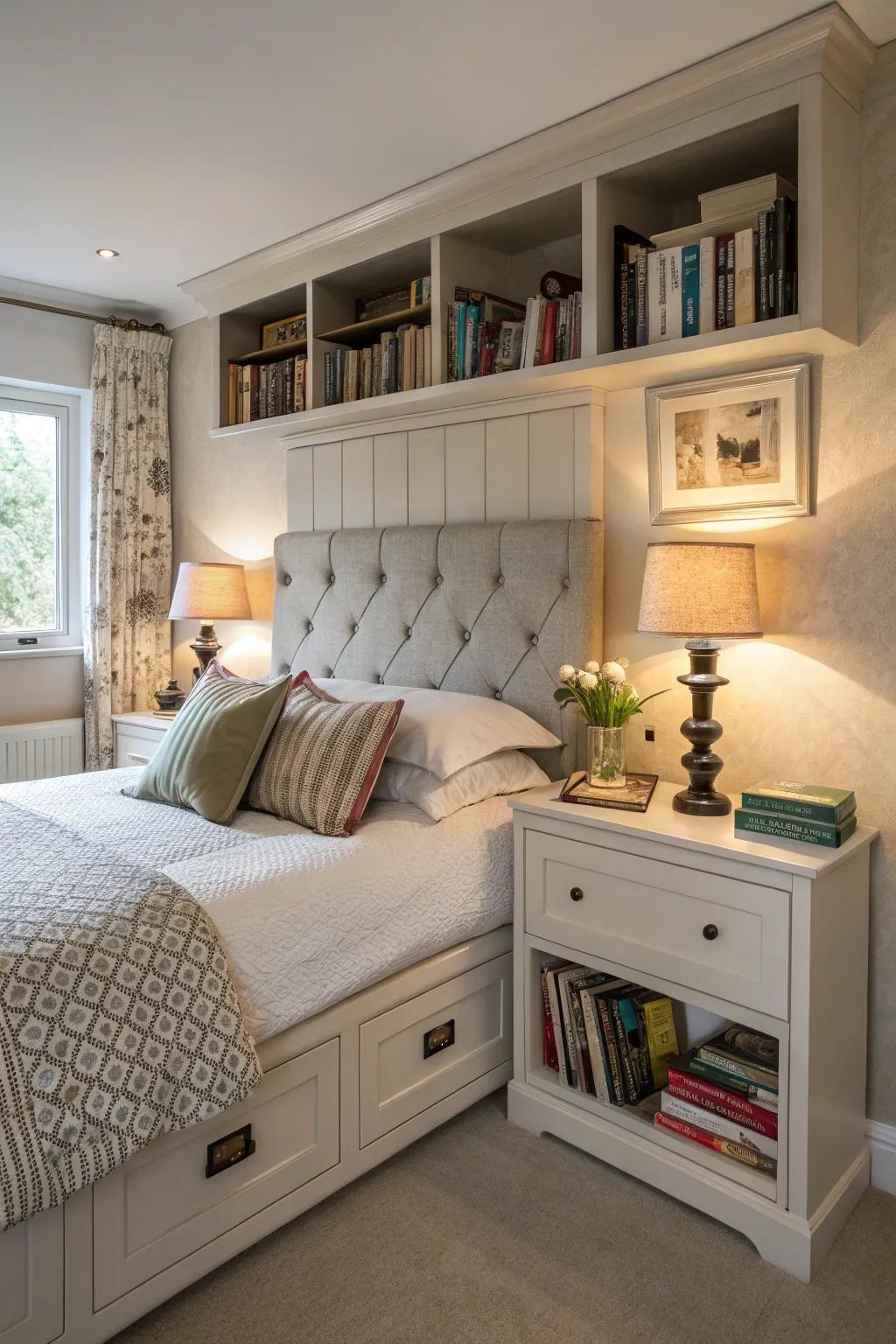 Headboard featuring hidden storage for a tidy bedroom
