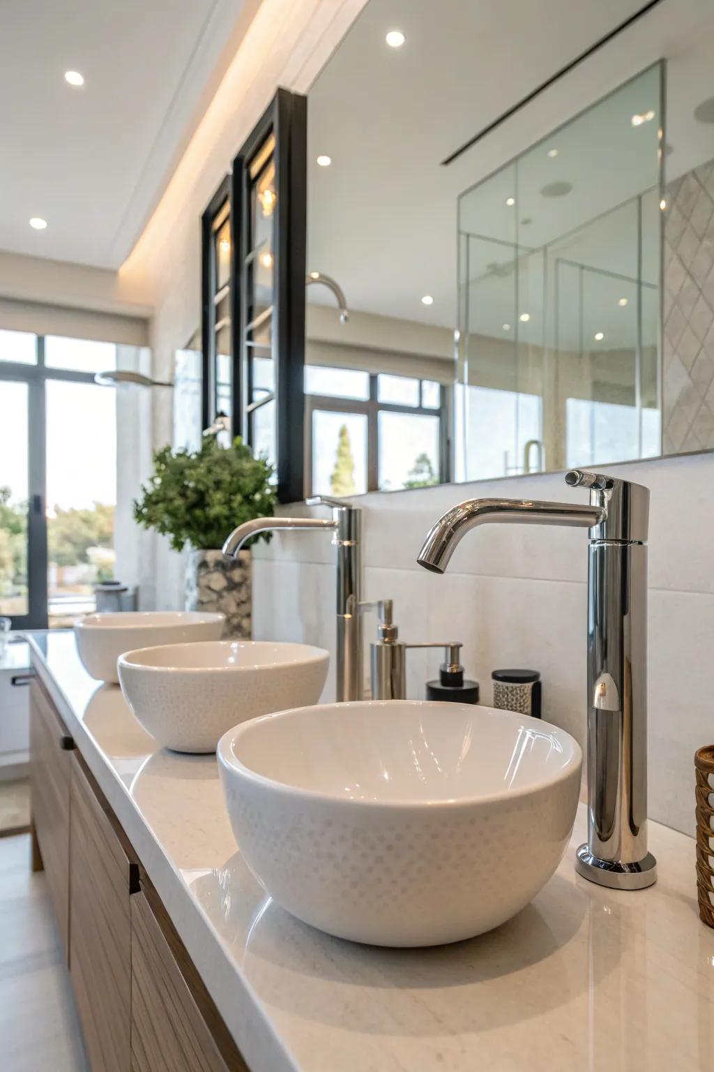 Modern fixtures give an elegant touch.