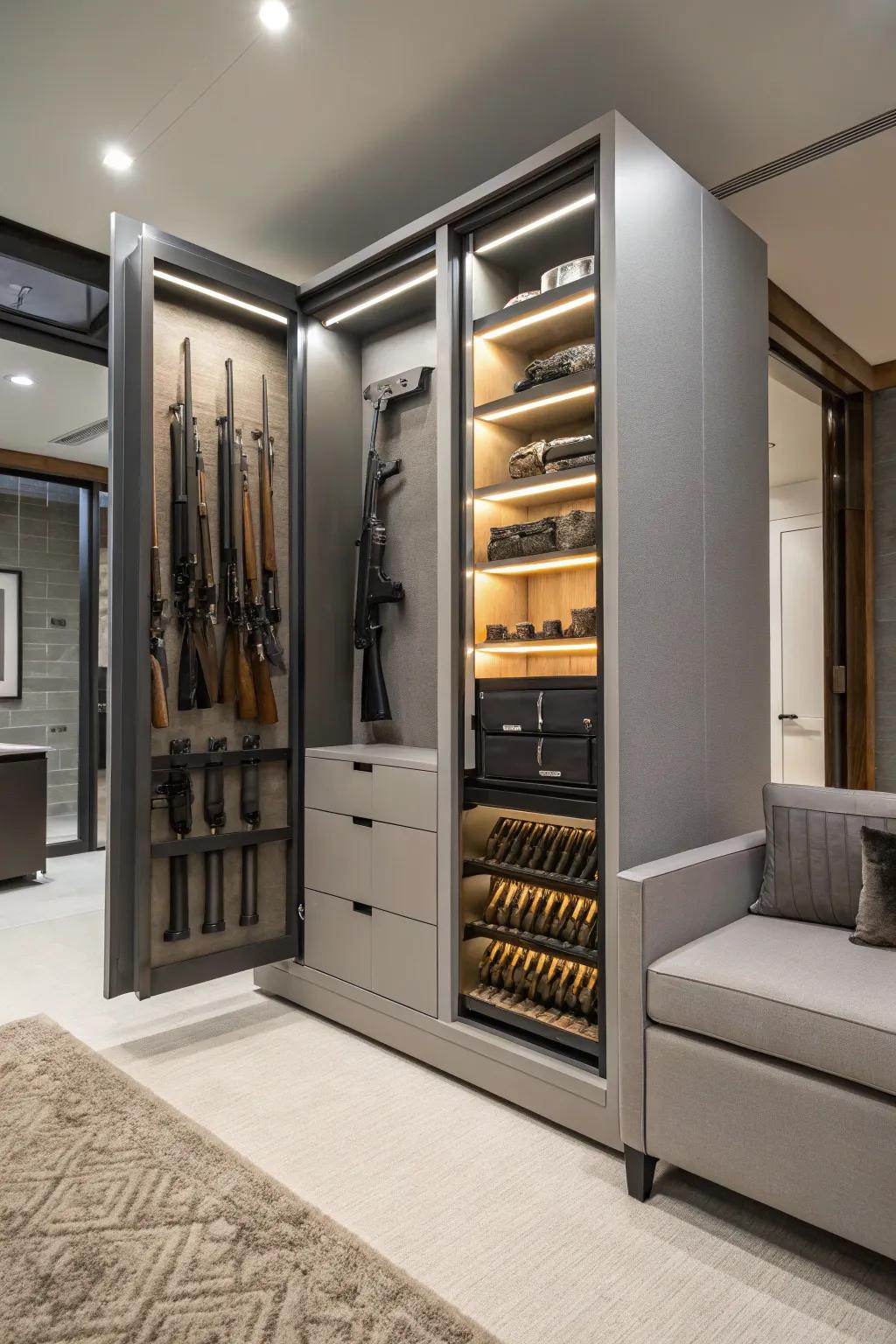 Hidden compartments add a hint of mystery to your armory.