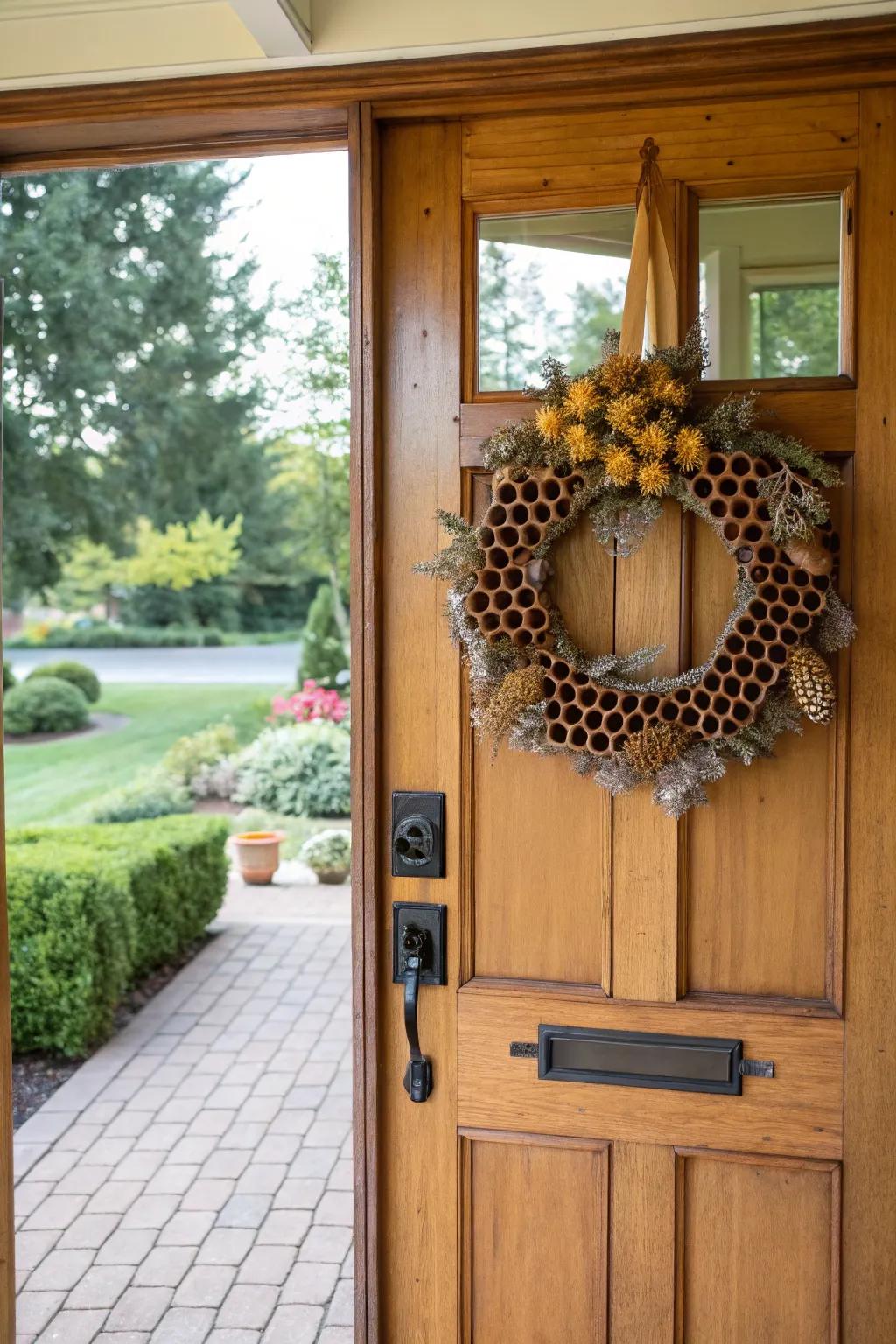Greet visitors with a distinctive honeycomb door feature.