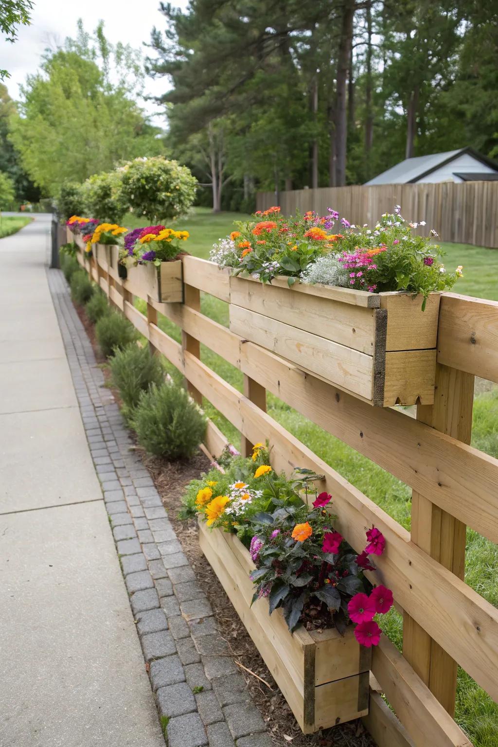 Fences with integrated garden boxes combine plants with function.