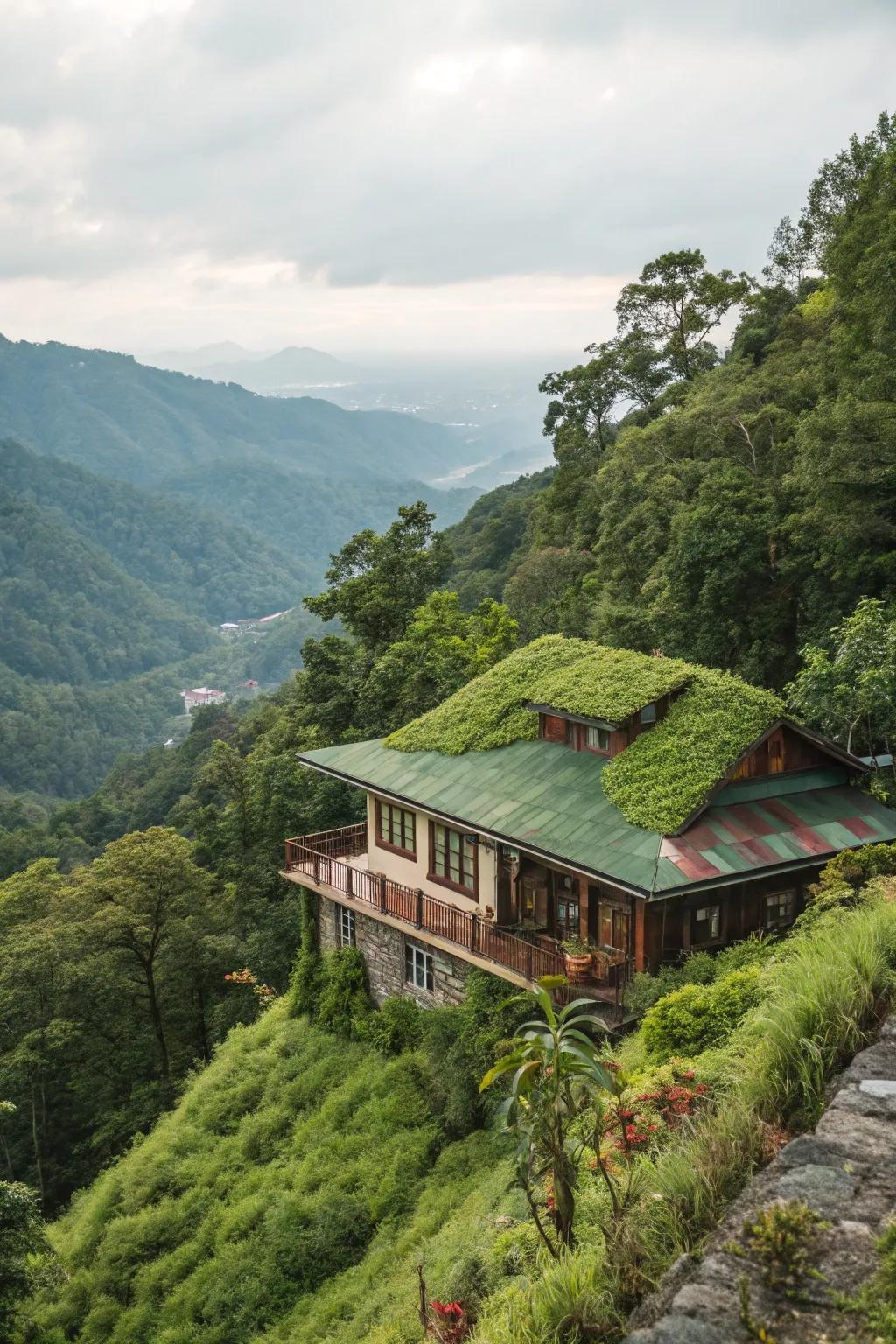 A living roof that merges with the surrounding landscape.