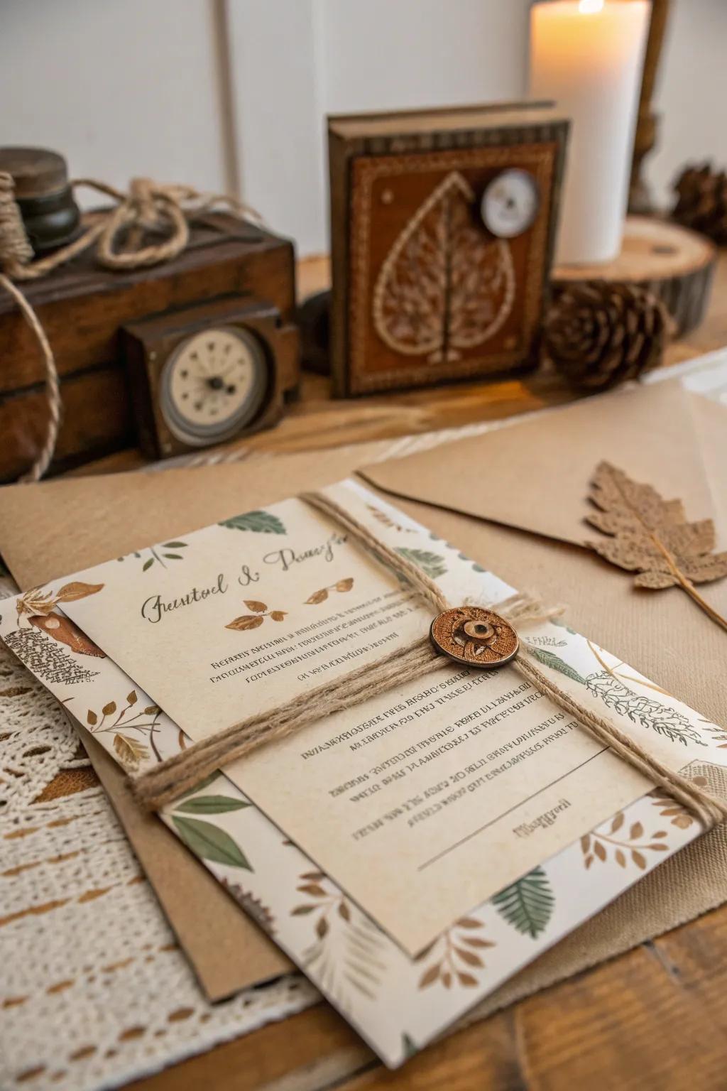 Rustic charm brings a cozy feel to your invites.