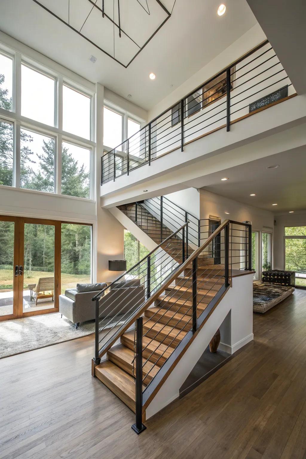 Open stairs create a seamless flow between different levels.