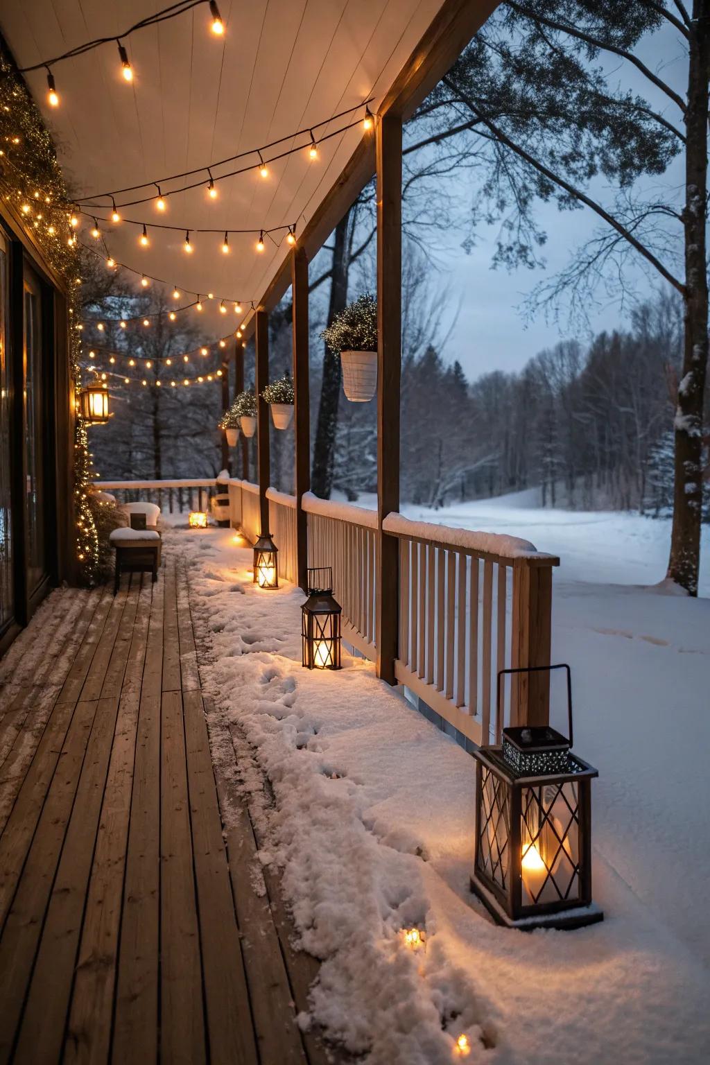 Decorative lights add warmth and charm to your deck this winter.