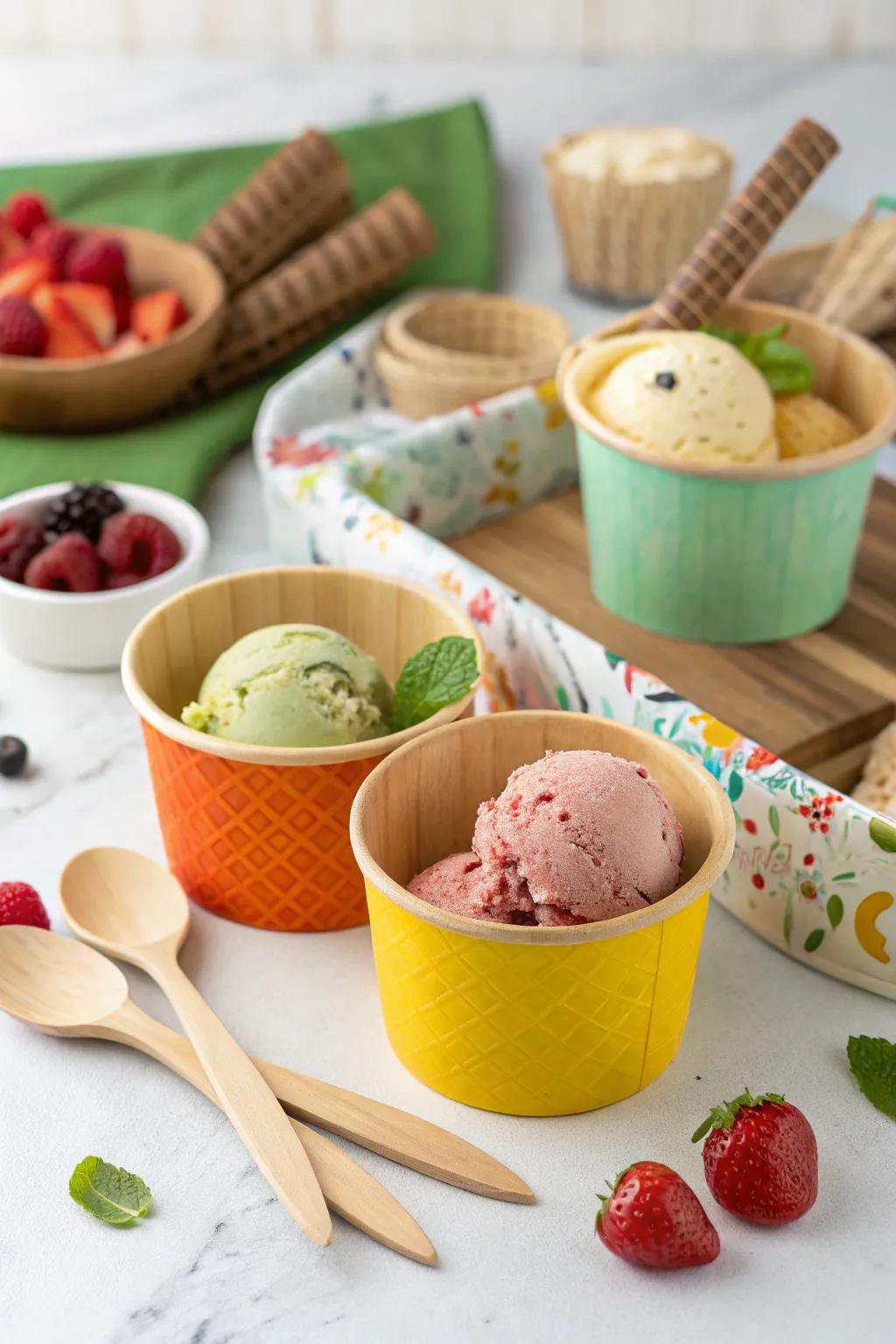 An eco-friendly ice cream arrangement that values the planet while delighting guests.