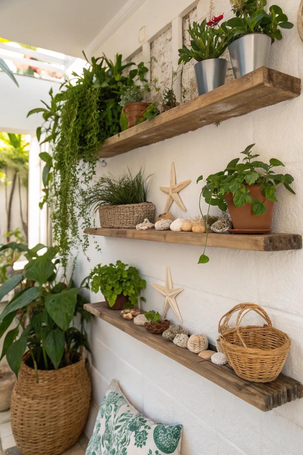 Incorporate natural flair with plant-filled recessed shelves.