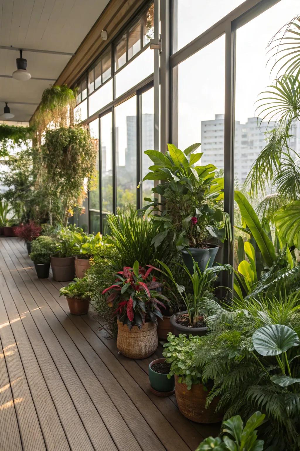 Indoor plants add a lush, green vibe to this deck.