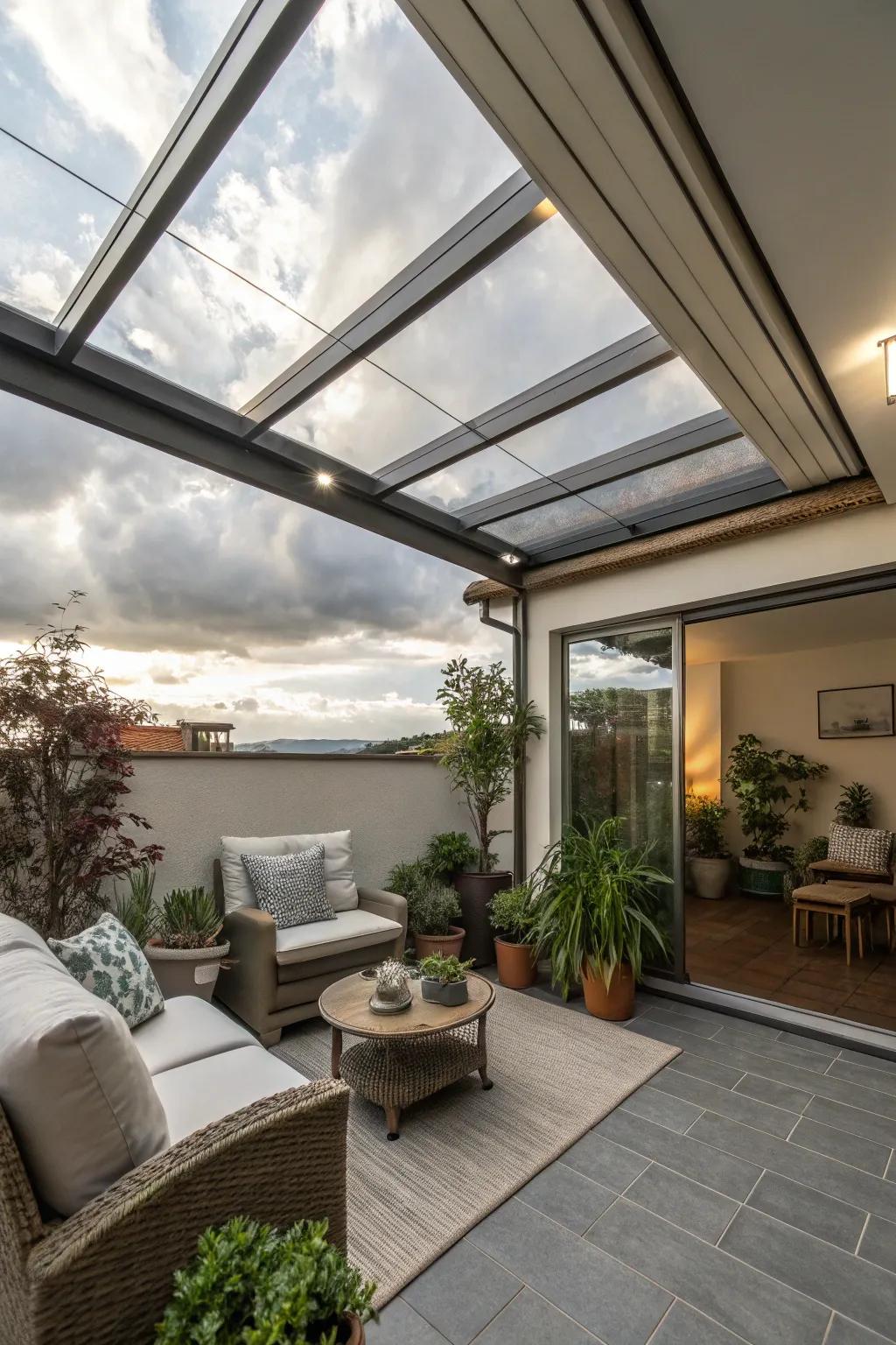 A retractable roof offers flexibility for your indoor patio experience.