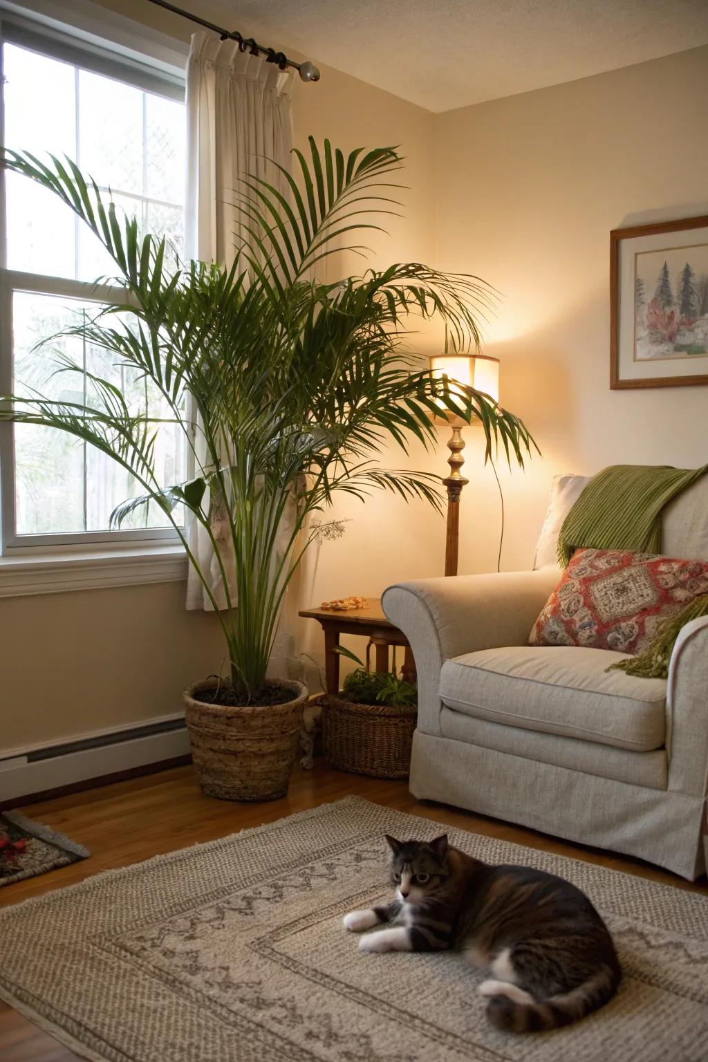Infuse tropical allure with pet-compatible lounge palms.