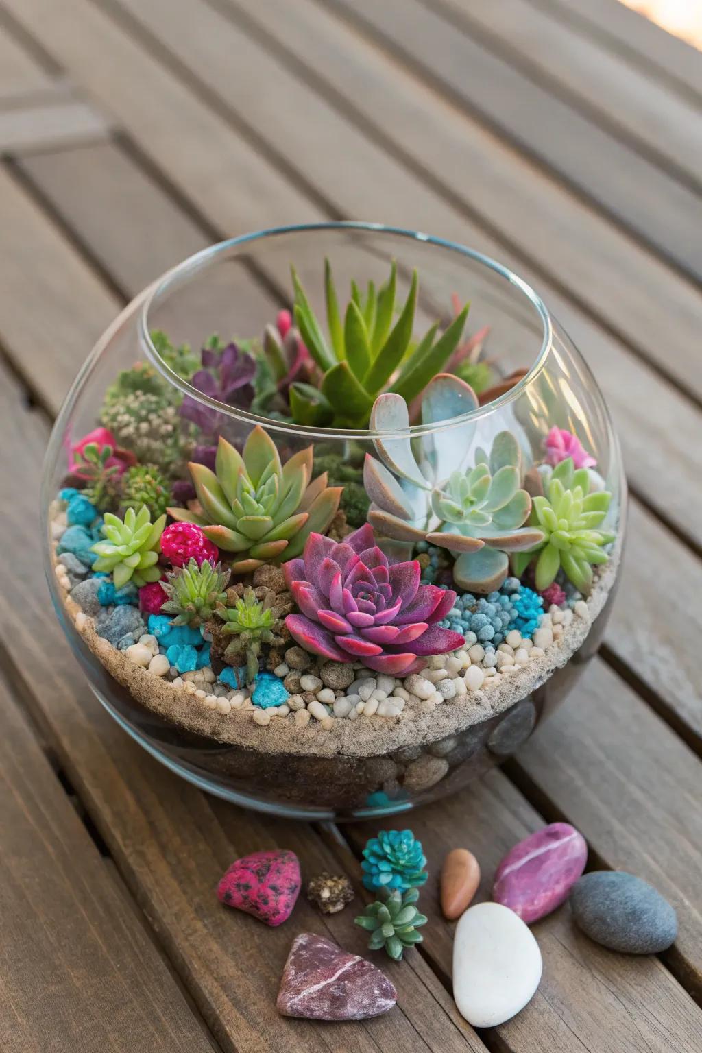 A DIY display dome transforms succulents into living artwork.