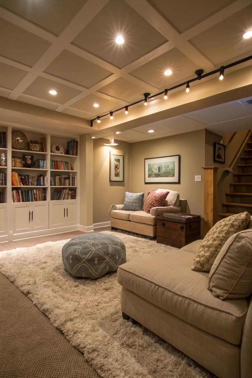 Appealing basement sanctuary featuring LED panel lighting