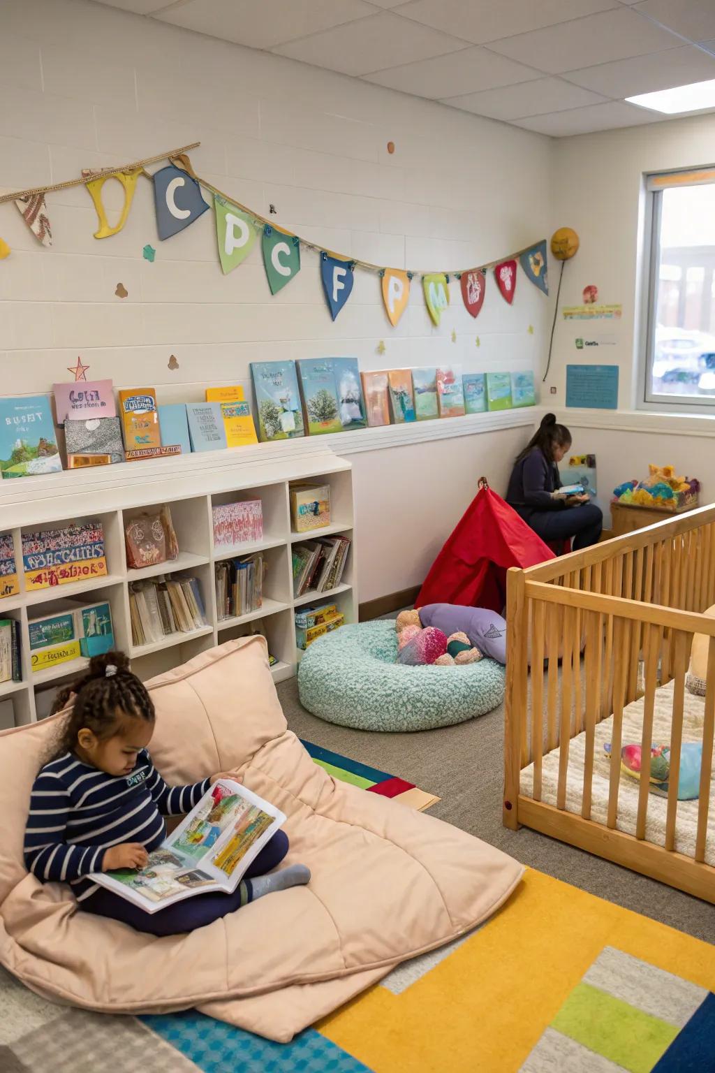 Themed areas help organize activities.