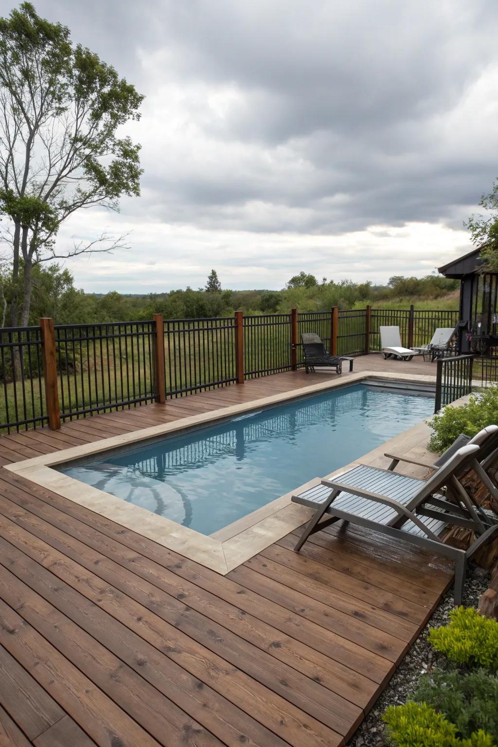 Surrounds unified with decking forge a seamless poolside aesthetic.
