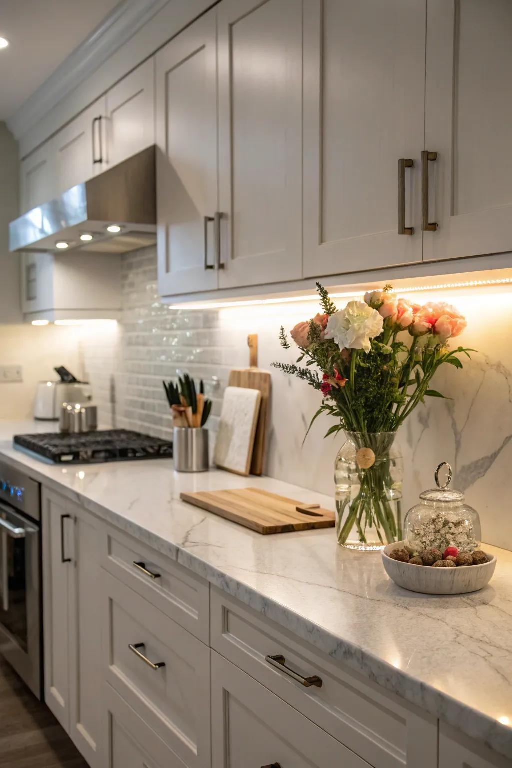 Under-cabinet illumination supplying pragmatic luminance within a cooking area.