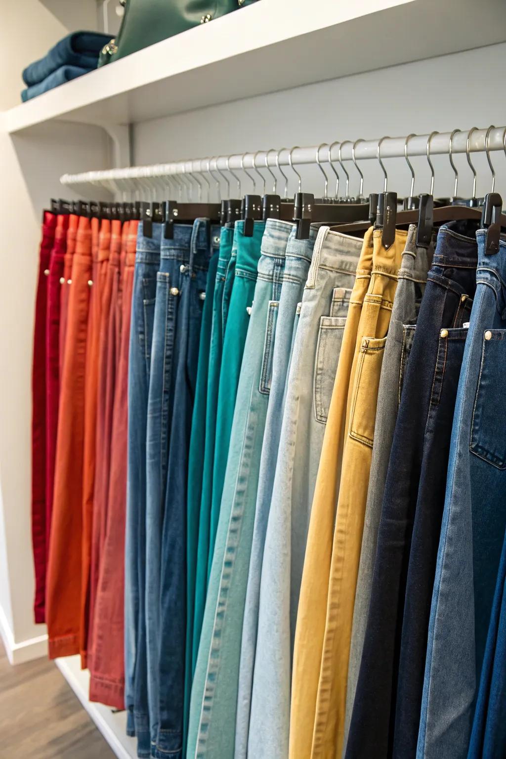 Shade-coding your jeans cultivates a visually attractive and practical wardrobe.