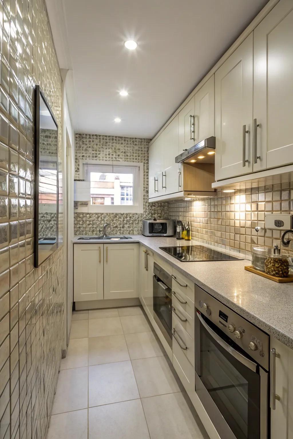 Light-bouncing finishes amplify the spaciousness of small kitchens.