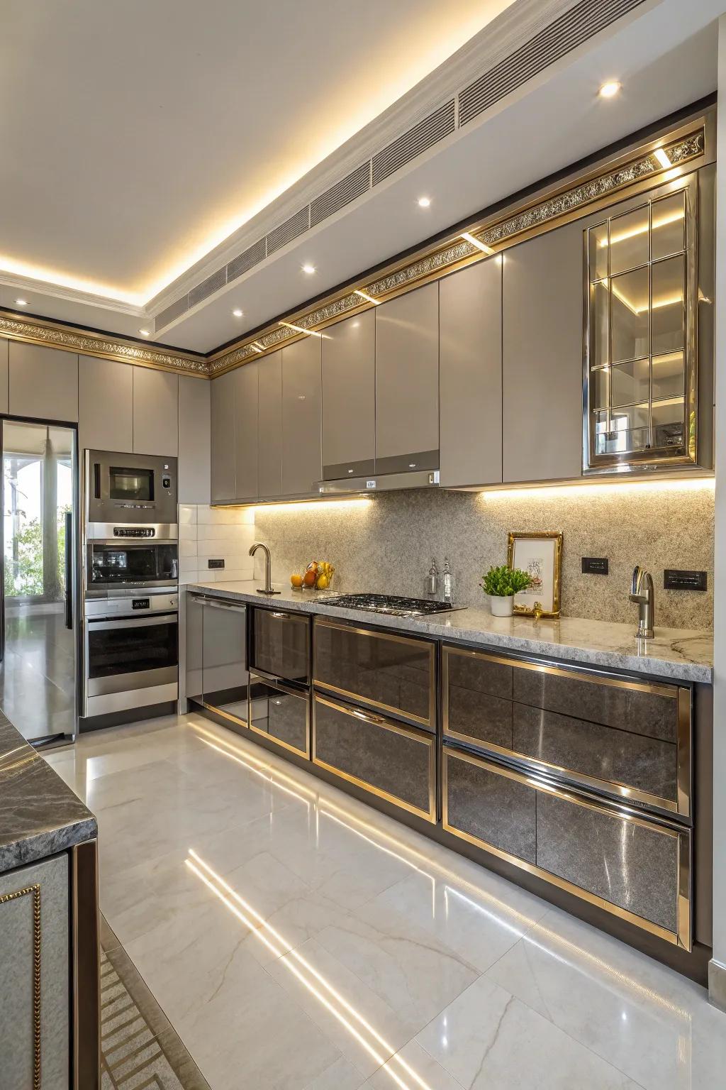 Metallic accents introduce sleek sophistication to your kitchen.