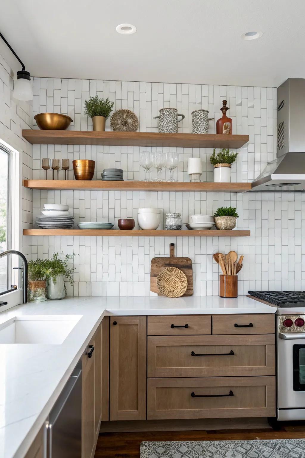 Shelves that match for a unified kitchen design.