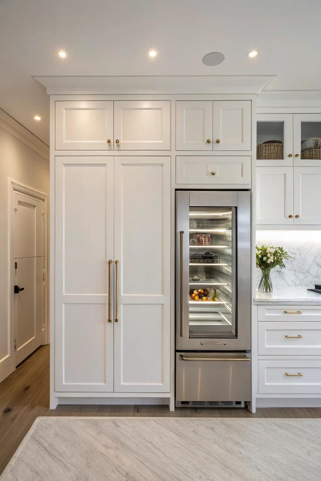 A built-in fridge that blends flawlessly with the kitchen cabinetry for a minimalistic appearance.