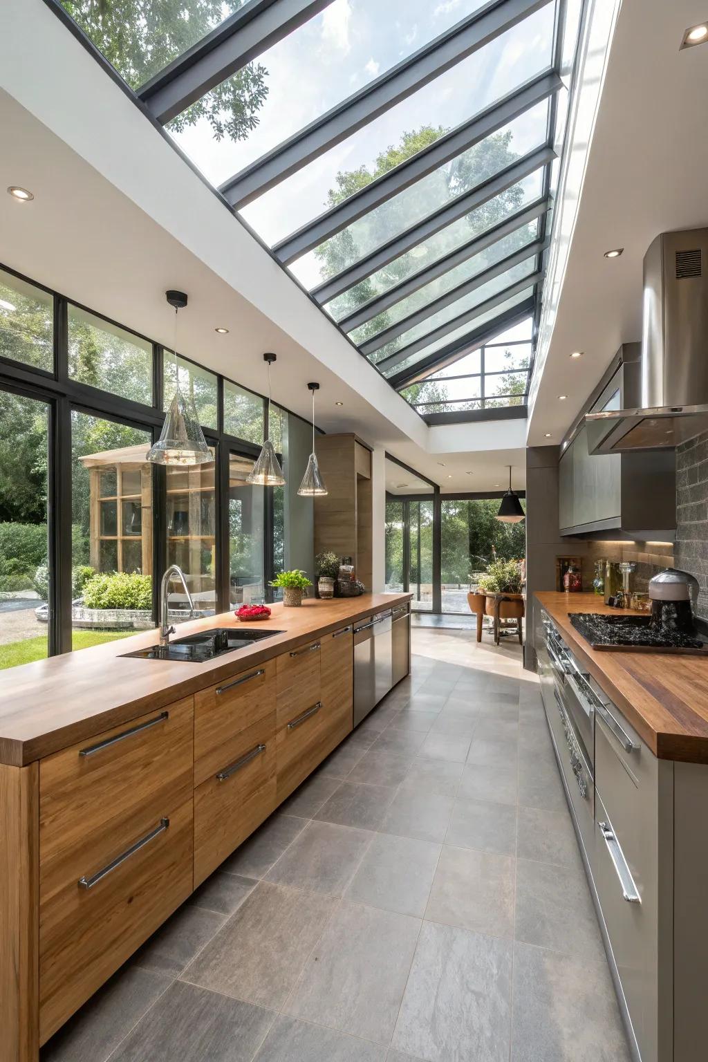 Sunlight from <strong>skylights</strong> makes the blend of materials look great.” loading=”lazy” class=”pimg”>
	</picture><figcaption>Sunlight from <strong>skylights</strong> makes the blend of materials look great.</figcaption></figure>
<p>Under the gentle glow of <strong>skylights</strong>, try mixing different materials, like wood, glass, and metal, for a balanced kitchen design. In the past, I used <strong>skylights</strong> to show off the mix of different materials. This gave depth and texture to the cooking area.</p>
<h3>Give these a look:</h3>
<ul class=