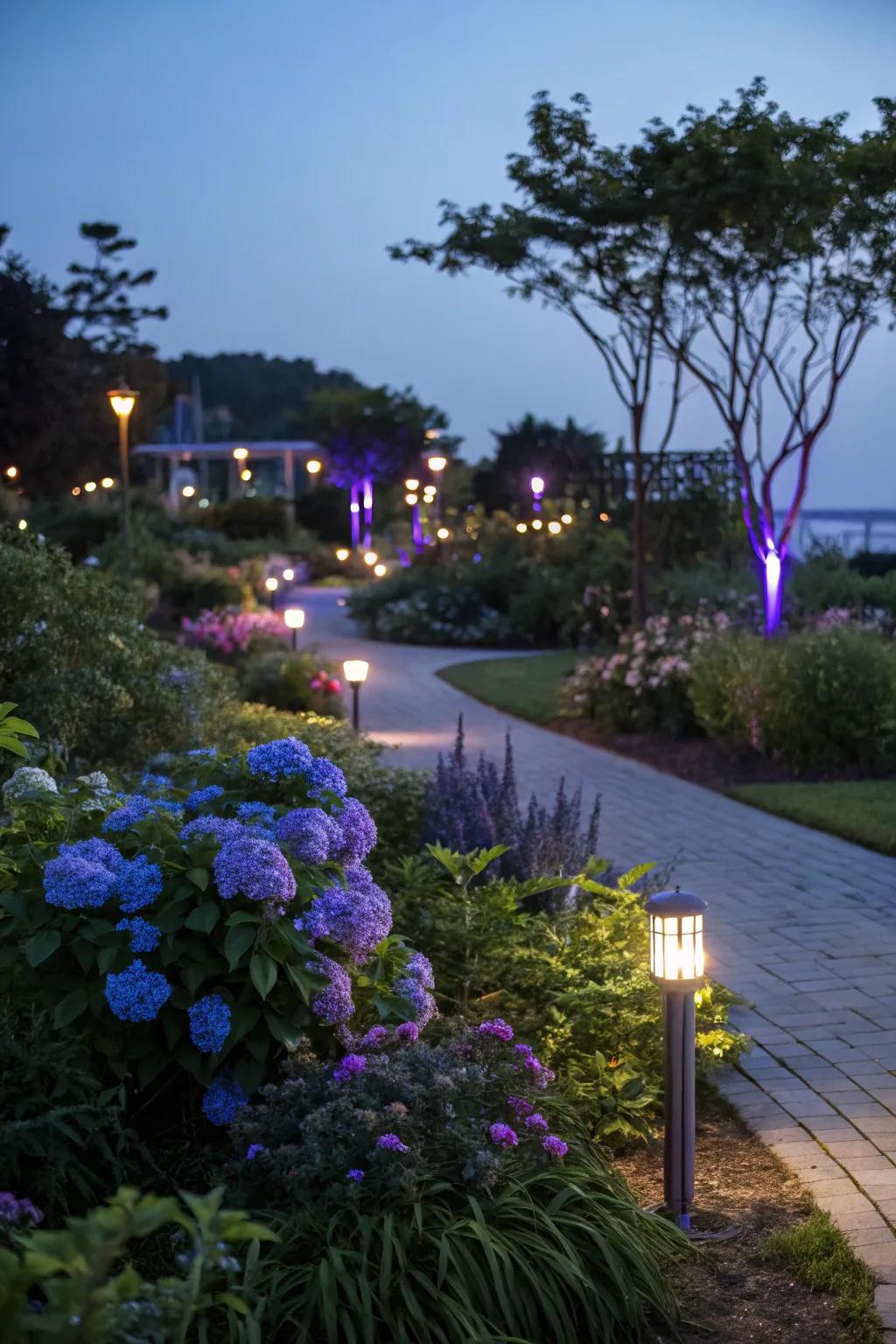 Colored lighting tailors the mood of your outdoor spaces.