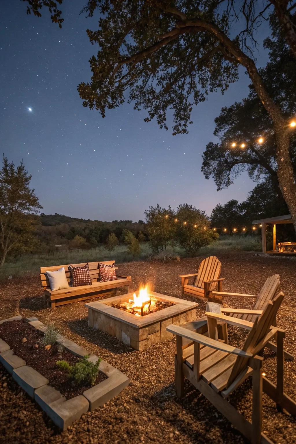 Use ground cover to create a cozy atmosphere around your fire pit.