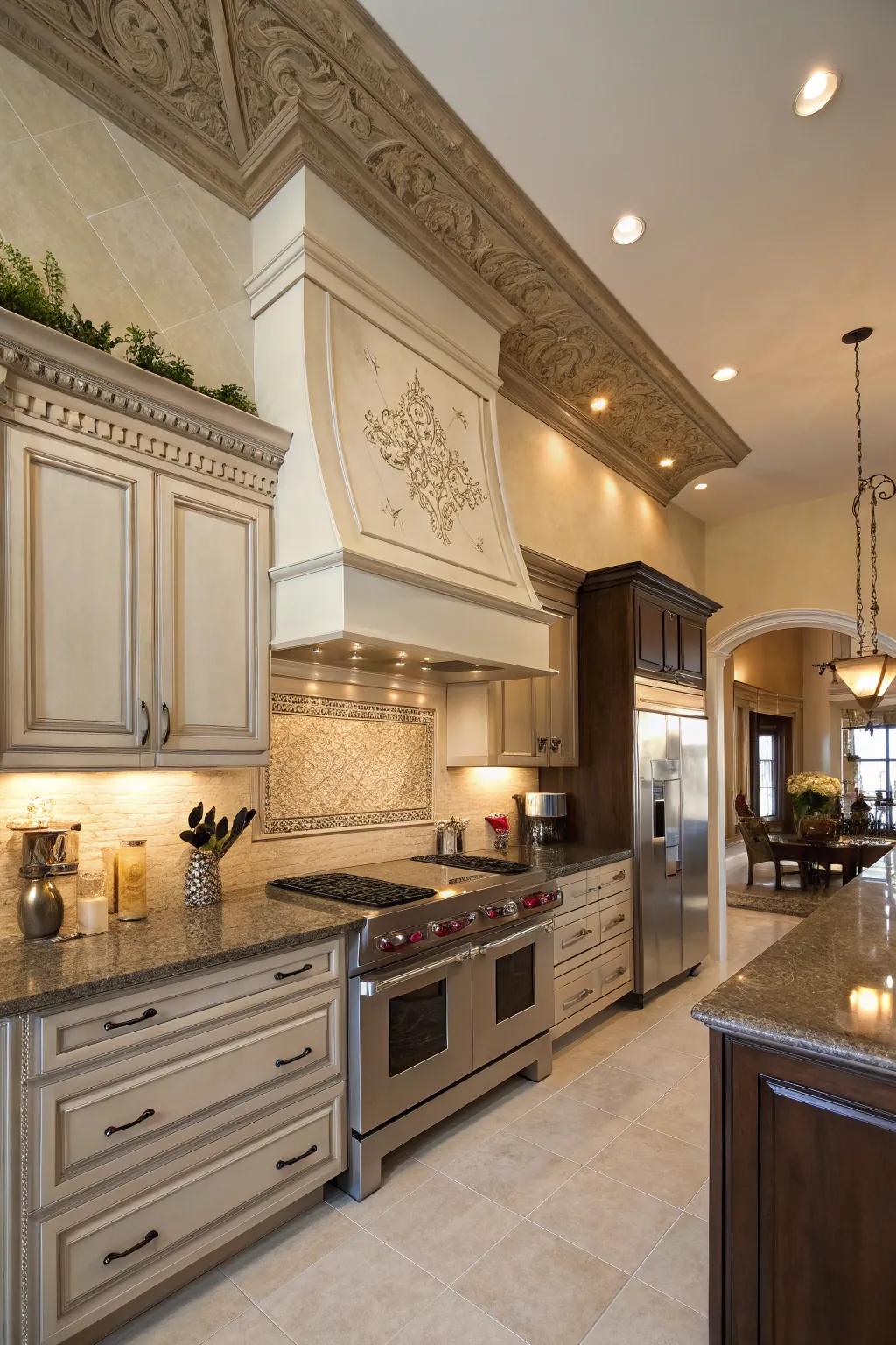 A culinary space featuring ample trim outline, infusing grace into its functional design.