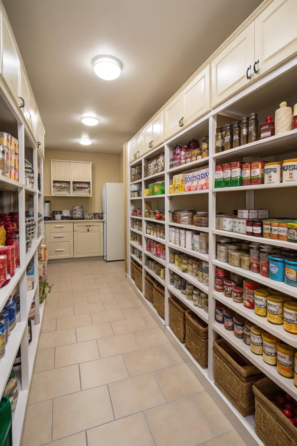 Spacious passageways render movement around your pantry simple.
