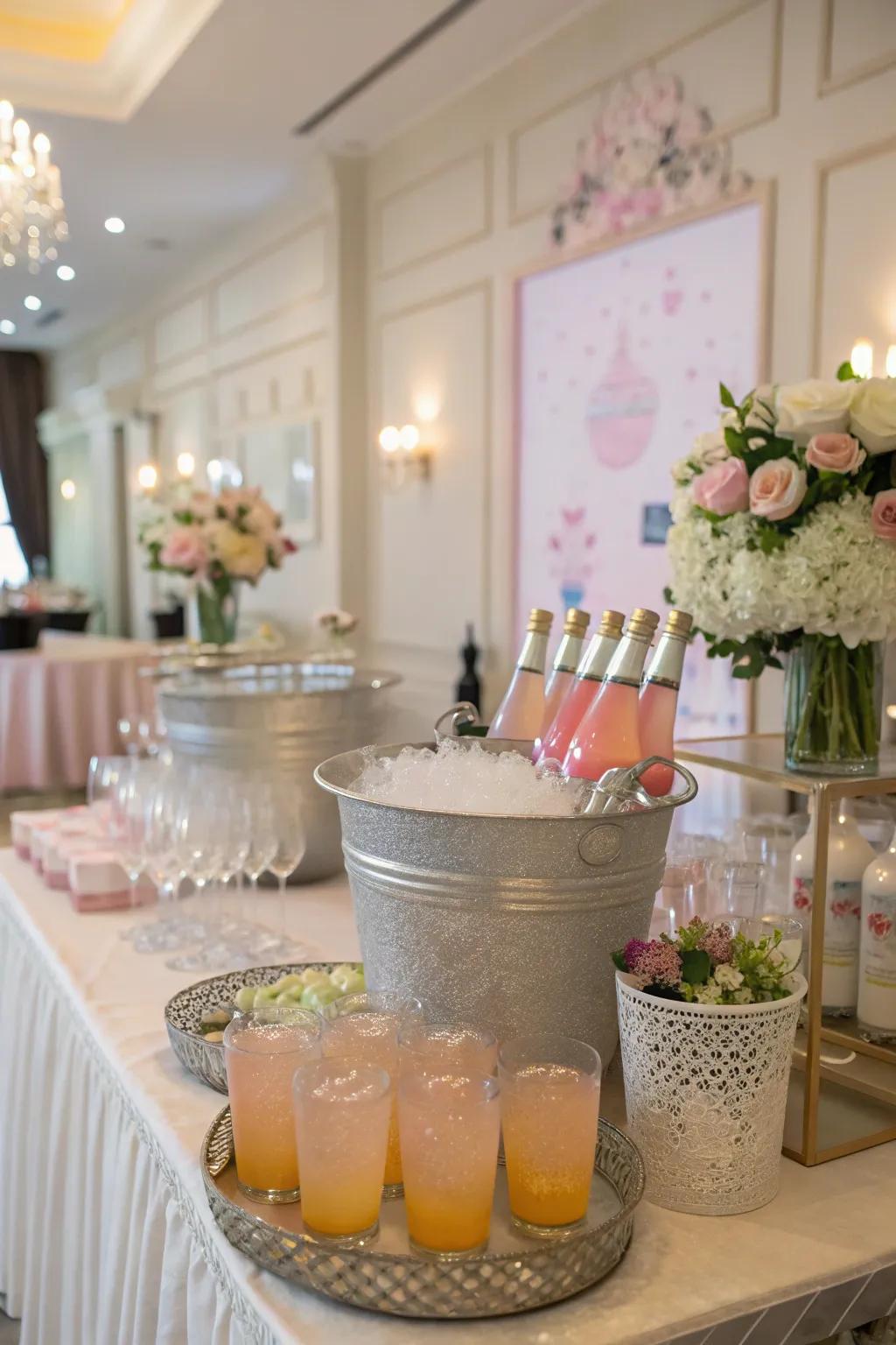A beautifully arranged beverage station keeps guests refreshed.