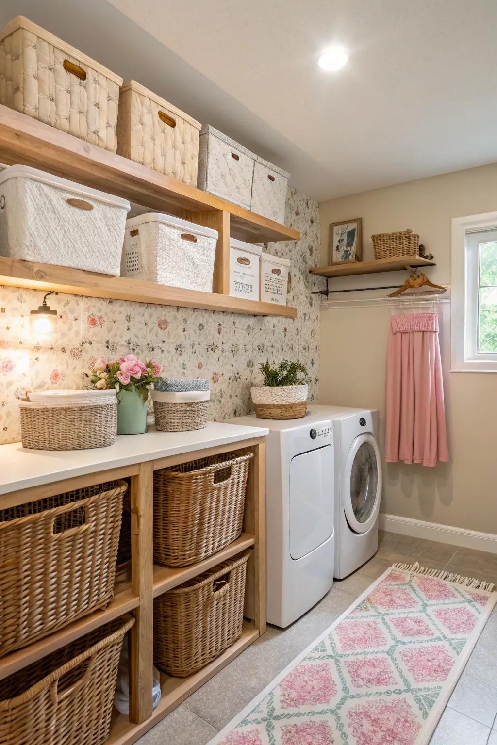 Decorative bins bring design and organization.