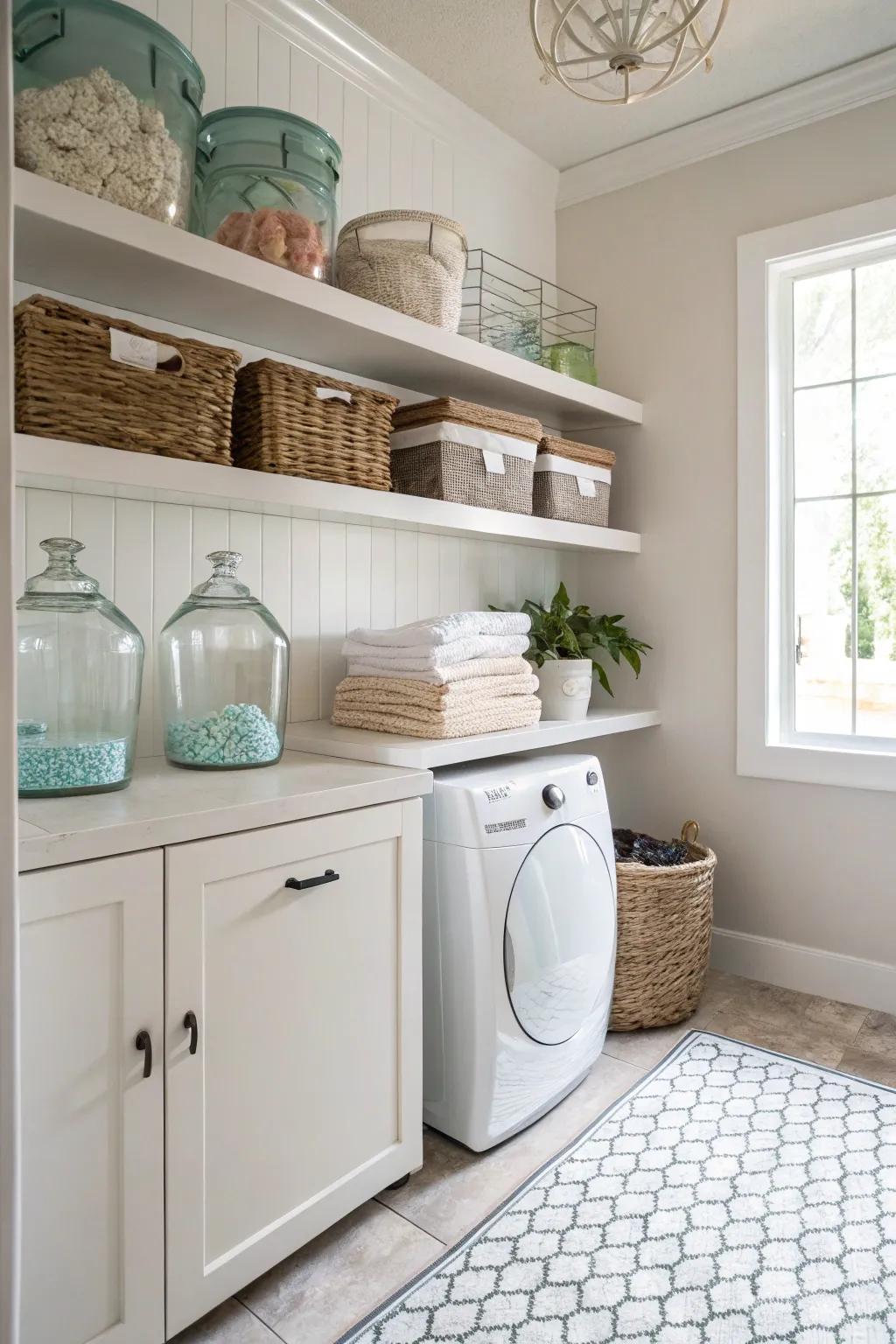 Using floating shelves, you can have stylish storage solutions.